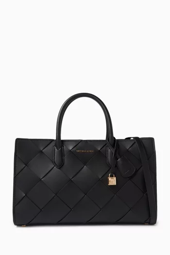 Medium Scarlett Satchel Bag in Woven Leather
