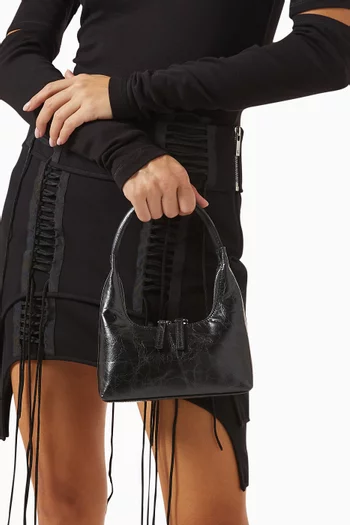 Mini Hobo Shoulder Bag in Crinkled Leather