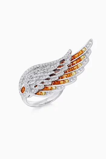 Wings Embrace Diamond & Sapphire Phoenix Ring in 18kt White Gold
