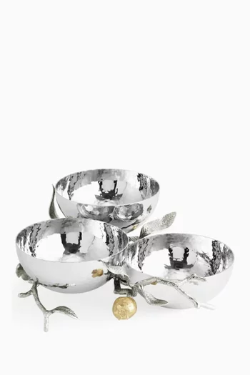 وعاء ثلاثي بلون فضي وذهبي مزين برمان