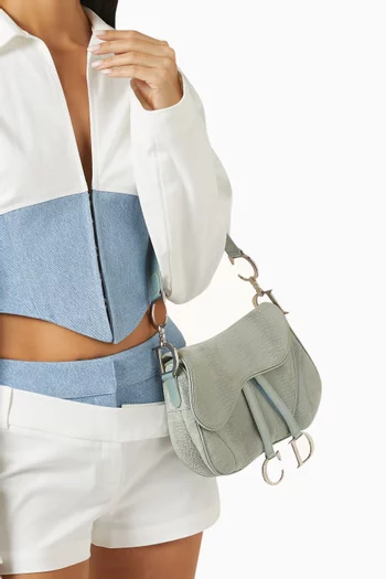 Mock Lizard Double Saddle Shoulder Bag