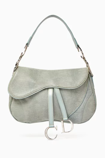 Mock Lizard Double Saddle Shoulder Bag