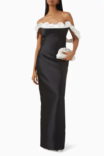 Off-shoulder Ruffle Dress in Mikado