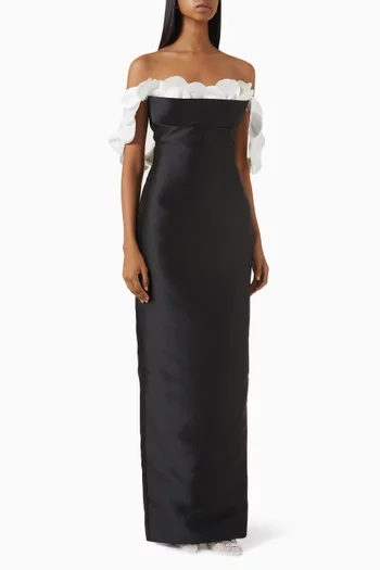 Off-shoulder Ruffle Dress in Mikado