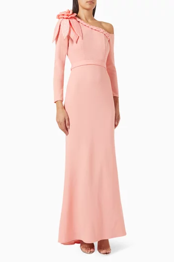 فستان بكتف مكشوف كريب مطاطي وتفتا