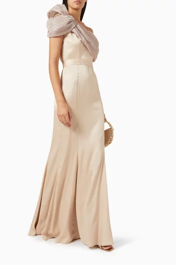 One-shoulder Dress in Crepe & Organza