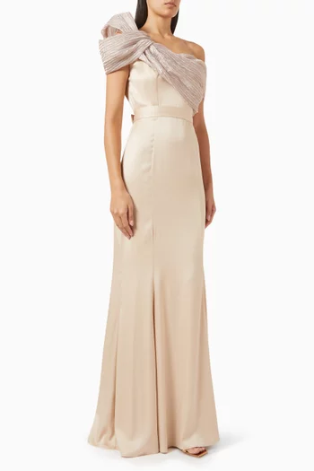 One-shoulder Dress in Crepe & Organza