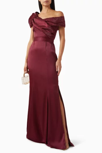One-shoulder Dress in Crepe & Organza