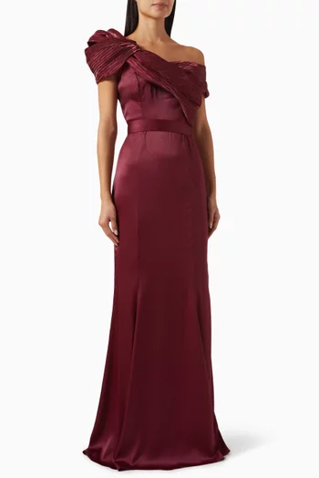 One-shoulder Dress in Crepe & Organza