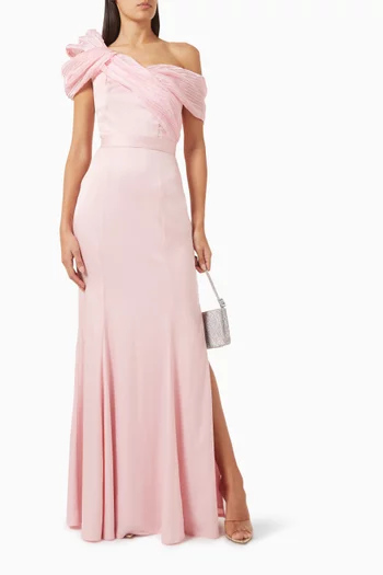 One-shoulder Dress in Crepe & Organza