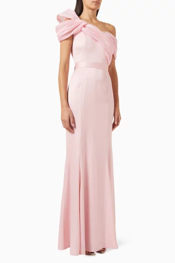 One-shoulder Dress in Crepe & Organza