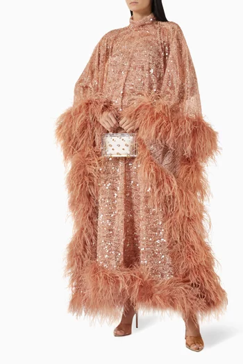Casta Diva Sublime Feather Sequin-embellished Kaftan