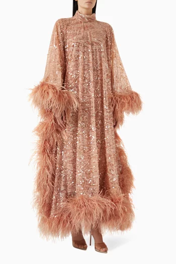 Casta Diva Sublime Feather Sequin-embellished Kaftan