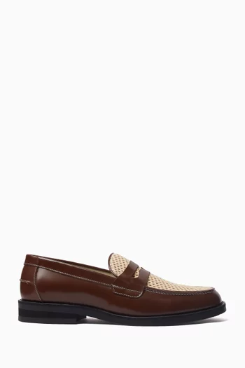 Wilde Rattan Penny Loafers in Leather & Crochet