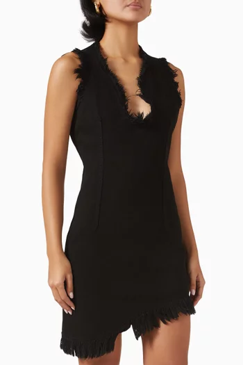 Fringe Mini Dress in Cotton-denim