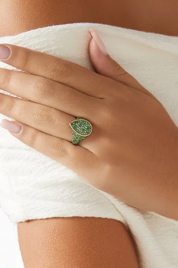 خاتم بتصميم كمثري مرصع بأحجار تسافوريت ذهب أصفر عيار 9