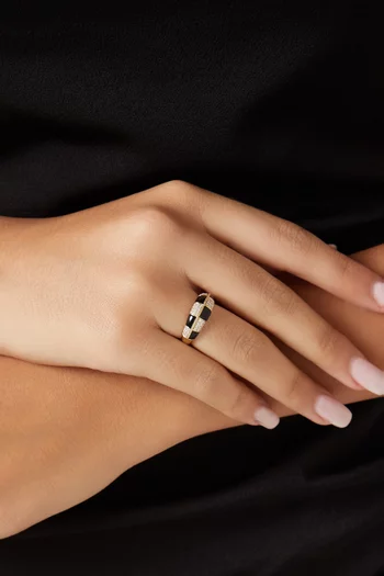 Checkerboard Onyx Band Ring in 9kt Yellow Gold