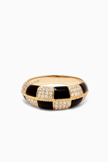 Checkerboard Onyx Band Ring in 9kt Yellow Gold