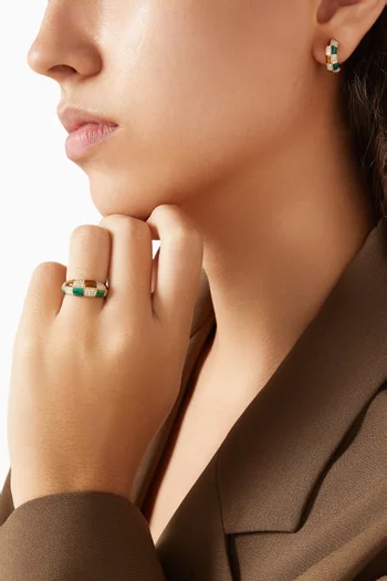 Checkerboard Lapis & Tigers Eye Band Ring in 9kt Gold