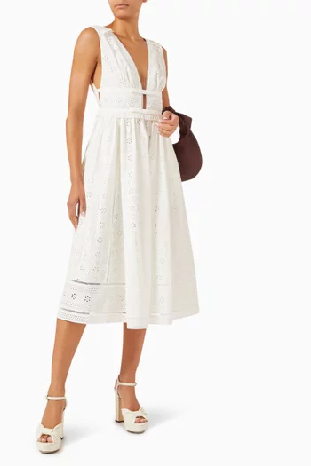 Broderie Anglaise Midi Dress in Cotton