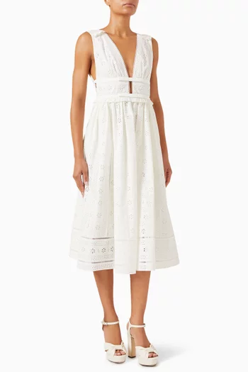 Broderie Anglaise Midi Dress in Cotton