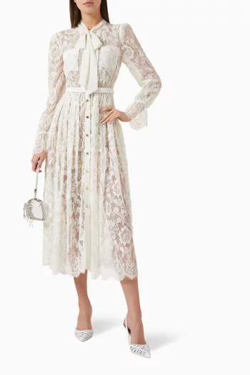 Pussy-bow Midi Dress in Lace
