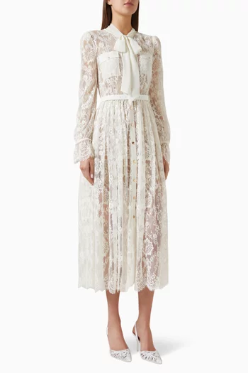 Pussy-bow Midi Dress in Lace