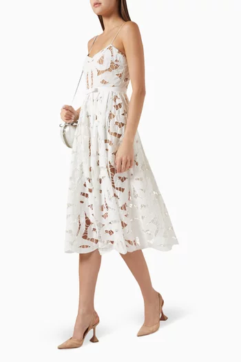 Bow Embroidered Midi Dress in Linen Blend