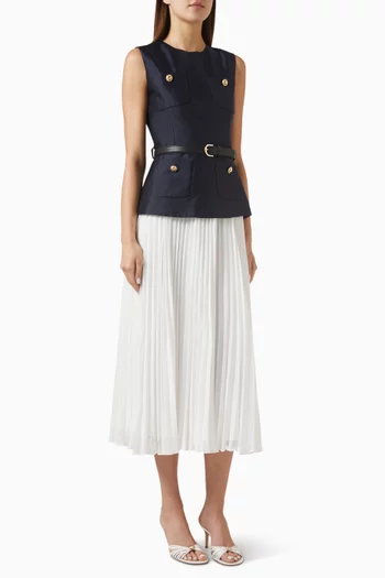 Belted Midi Dress in Taffeta & Chiffon