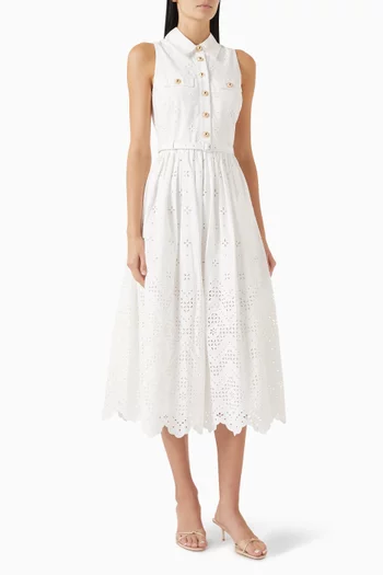 Broderie Anglaise Midi Dress in Cotton