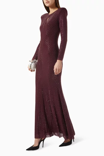 Rhinestone-embellished Maxi Dress in Mesh