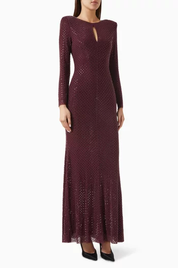 Rhinestone-embellished Maxi Dress in Mesh