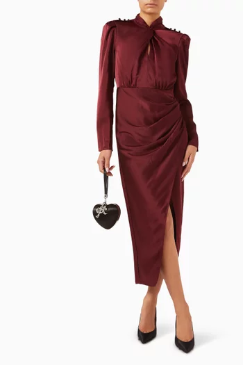 Draped Midi Dress in Satin