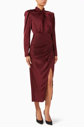 Draped Midi Dress in Satin