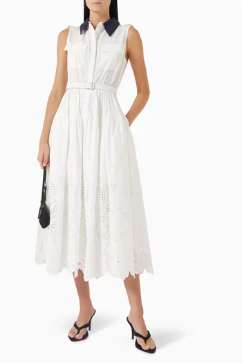 Broderie Anglaise Midi Dress in Cotton