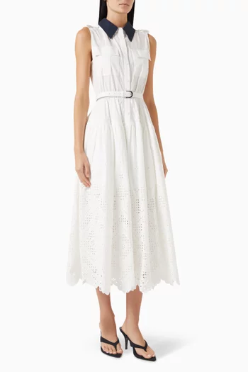 Broderie Anglaise Midi Dress in Cotton