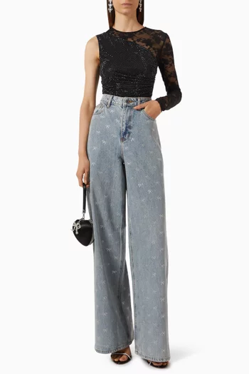 Diamanté Wide-leg Jeans in Denim