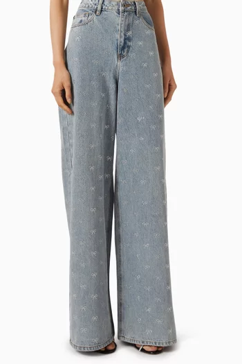 Diamanté Wide-leg Jeans in Denim