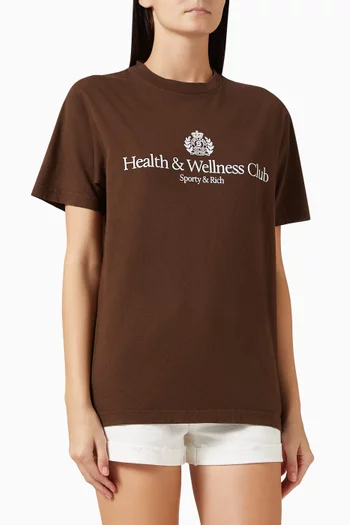 تي شيرت بطبعة بشعار Health & Wellness‏ قطن