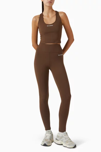 بلوزة رياضية قصيرة بلا أكمام بطبعة شعار الماركة بخط سيرف نايلون مطاطي