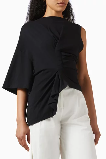 Knotted One-sleeve Top in Cotton Jersey