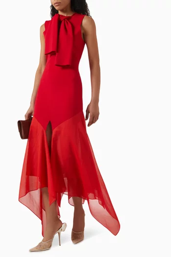 Asymmetrical Midi Dress in Knit & Organza