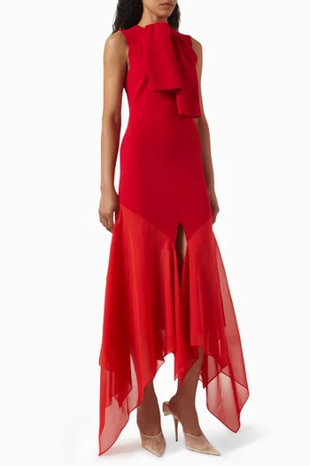 Asymmetrical Midi Dress in Knit & Organza