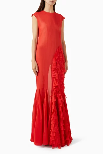 Godet Ruffle Gown in Cotton Organza