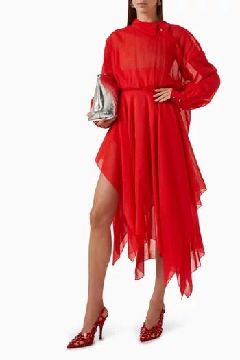 Asymmetric Midi Shirtdress in Silk Organza