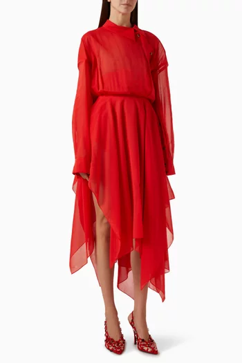 Asymmetric Midi Shirtdress in Silk Organza