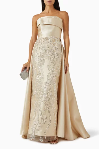 Sequin-embellished Strapless Gown