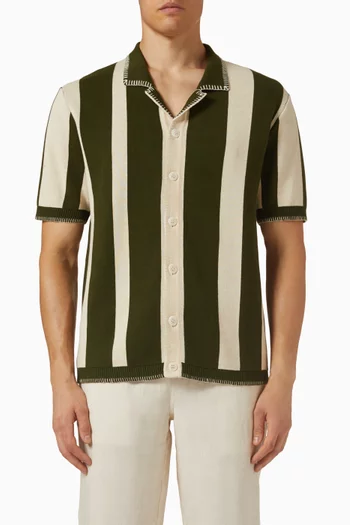 Knitted Stripe Cuban Shirt in Cotton