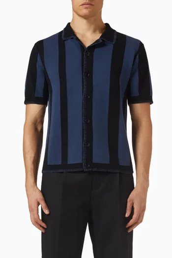 Knitted Stripe Cuban Shirt in Cotton