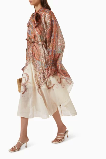 Rhiannon Tie Neck Midi Dress in Ramie